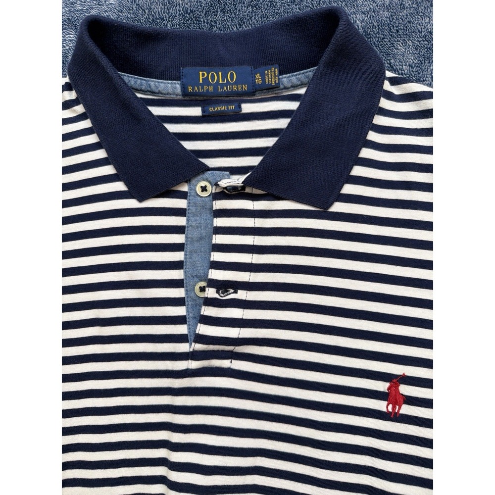 Polo Ralph Lauren Classic Fit Striped Polo Shirt XL Contrast Placket Preppy